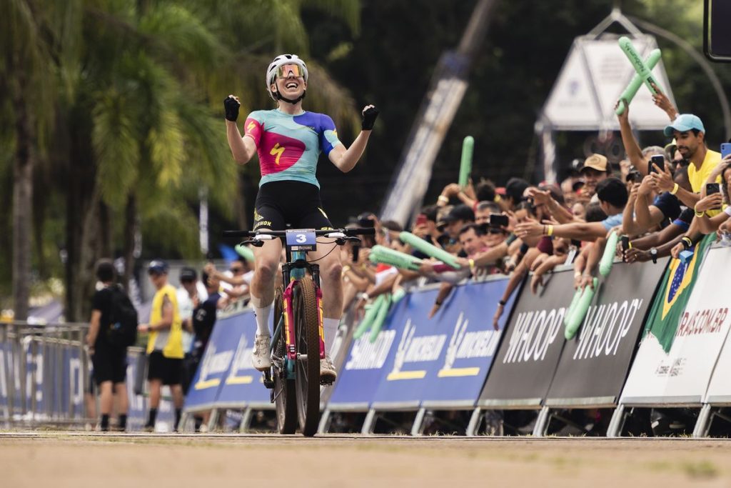 Haley Batten wins the UCI XCC World Cup in Araxa, Brazil on April 20, 2024
